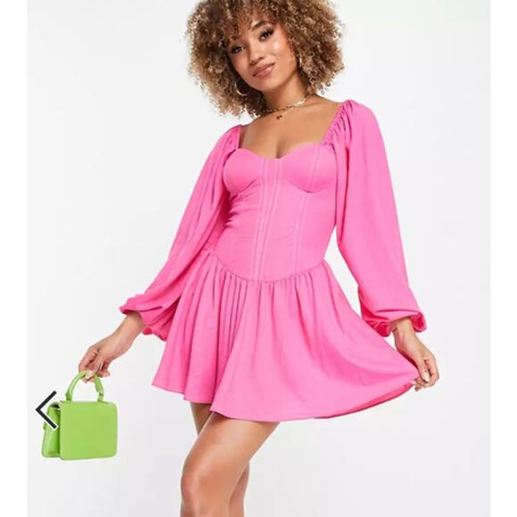 Asos Design Corset Skater Mini Dress Pink Size 2 - Picture 10 of 10
